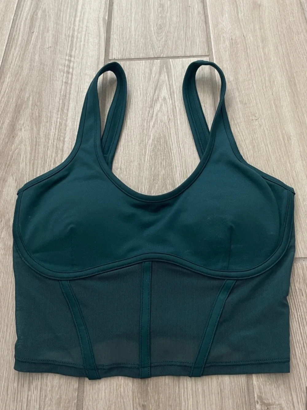 ALO Yoga Airbrush Mesh Corset Tank Top in Midnight Green